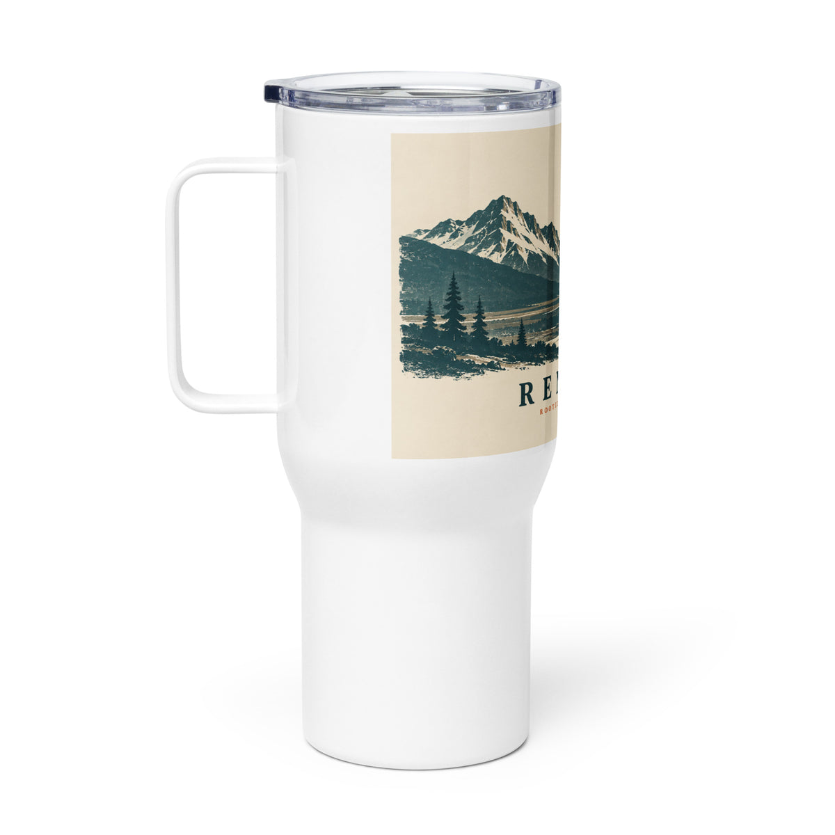 Renidas Mountain Stillness Travel Tumbler, right side view
