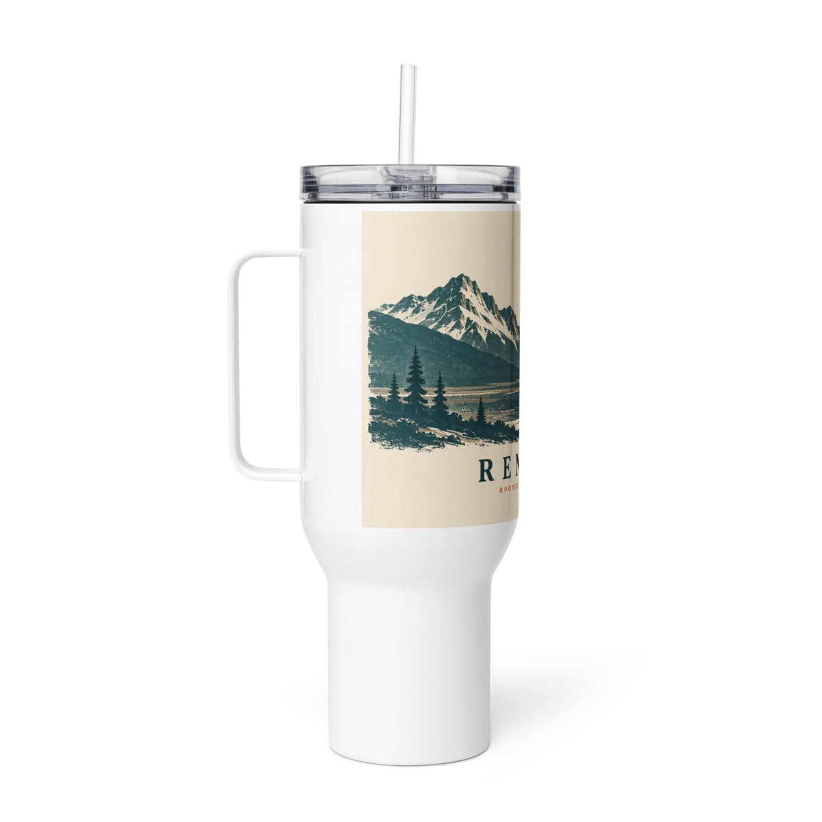 Renidas Mountain Stillness Travel Tumbler, right side view